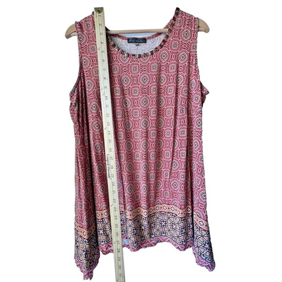 Womens sleeveless top bohemian geometric casual blouse orange red plus size 1x. - Picture 5 of 9